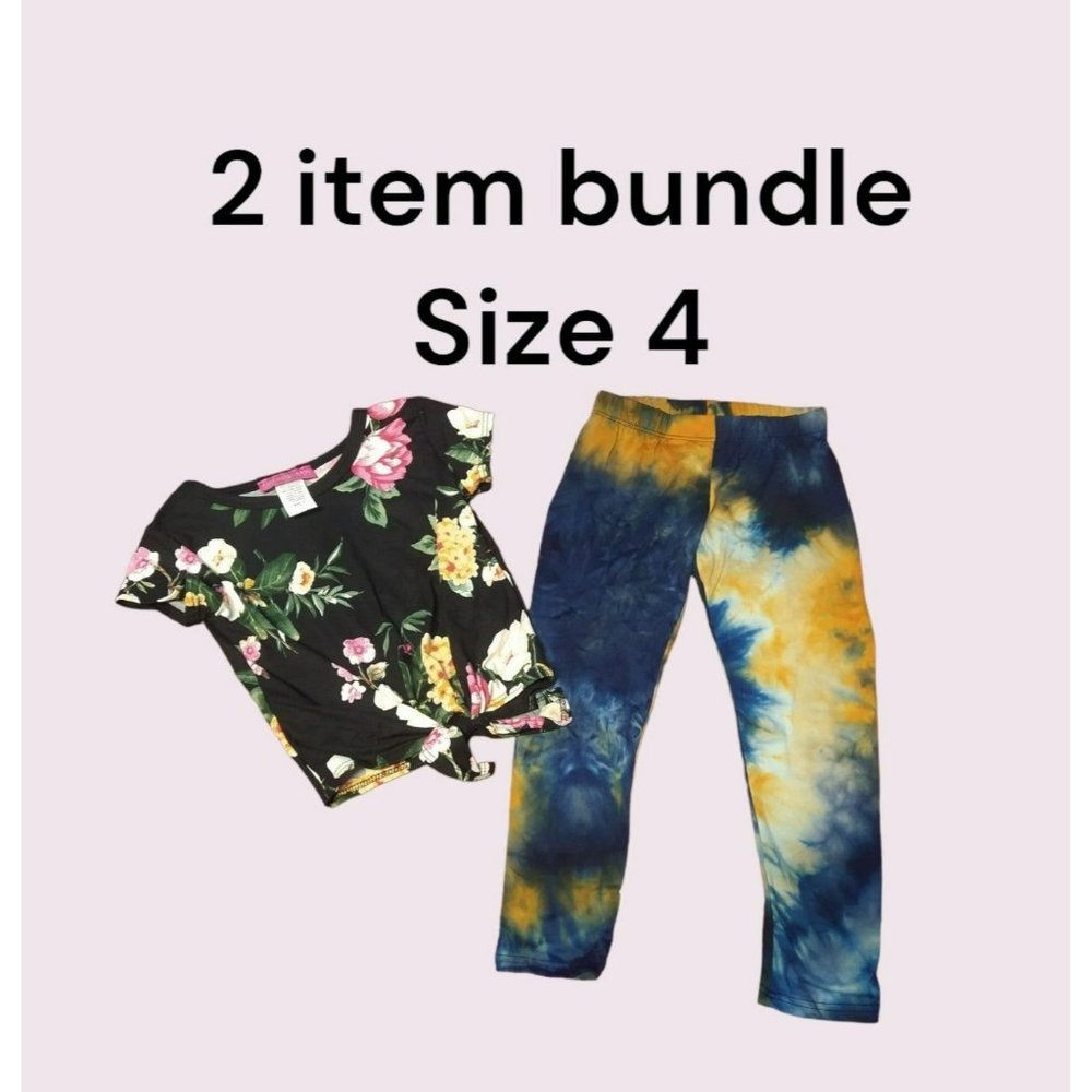 2 item bundle, little girl blouse and tie dye leggings size 4